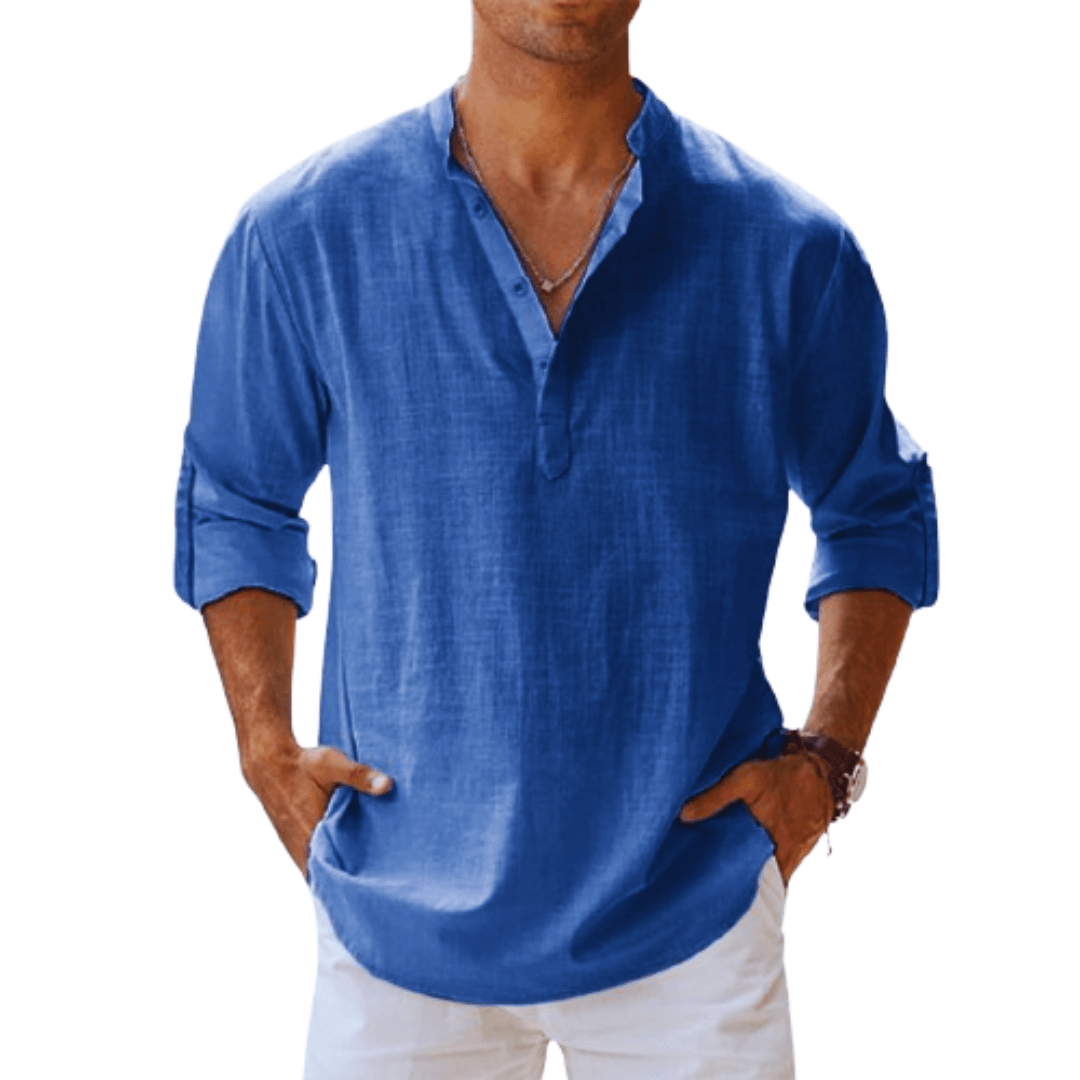 Heren Henley Shirt Lange Mouwen Linnenmix Casual 0