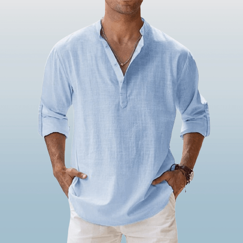 Heren Henley Shirt Lange Mouwen Linnenmix Casual 1