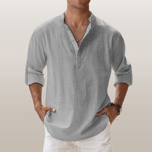 Heren Henley Shirt Lange Mouwen Linnenmix Casual 10