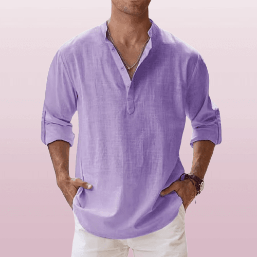Heren Henley Shirt Lange Mouwen Linnenmix Casual 11