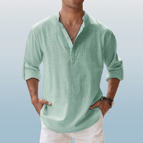 Heren Henley Shirt Lange Mouwen Linnenmix Casual 3