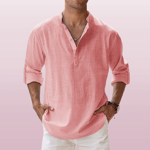 Heren Henley Shirt Lange Mouwen Linnenmix Casual 6