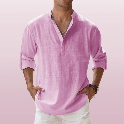 Heren Henley Shirt Lange Mouwen Linnenmix Casual 9