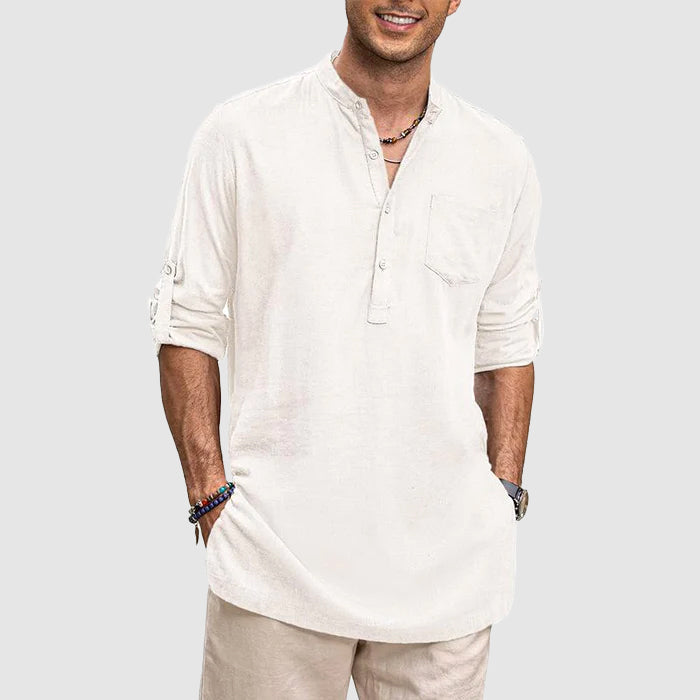 Heren Henley Shirt Lange Mouwen Rol-Up Casual Katoen 3