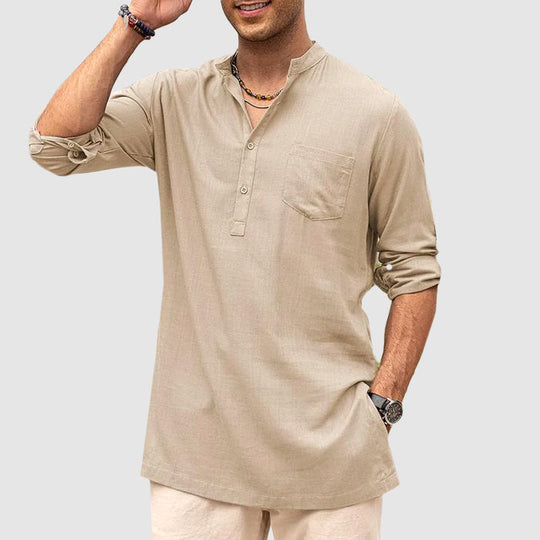 Heren Henley Shirt Lange Mouwen Rol-Up Casual Katoen 4