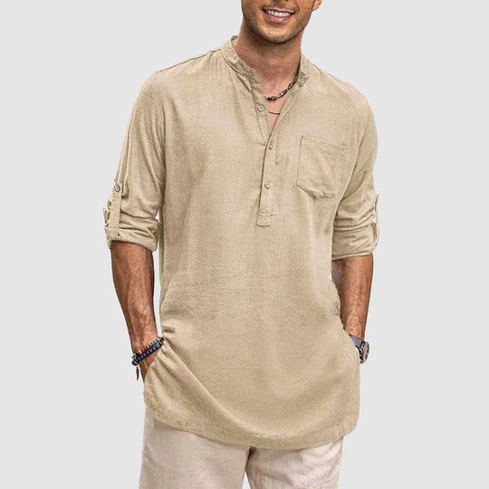 Heren Henley Shirt Lange Mouwen Rol-Up Casual Katoen 6