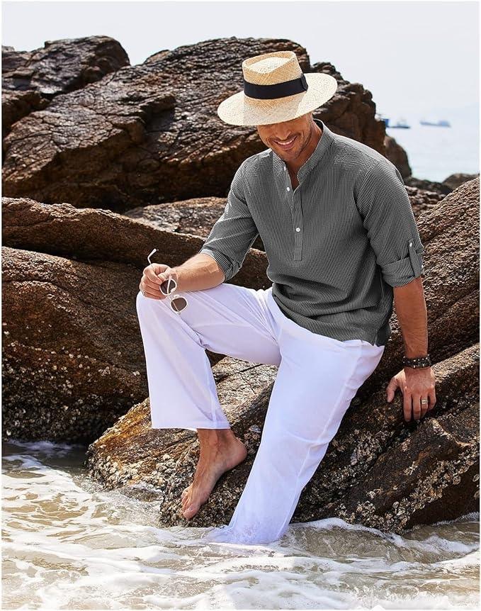 Heren Henley Shirt Lange Mouwen Rol-Up Stijl Ademend 2