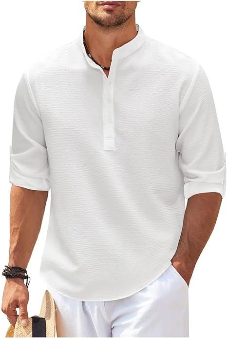 Heren Henley Shirt Lange Mouwen Rol-Up Stijl Ademend 4
