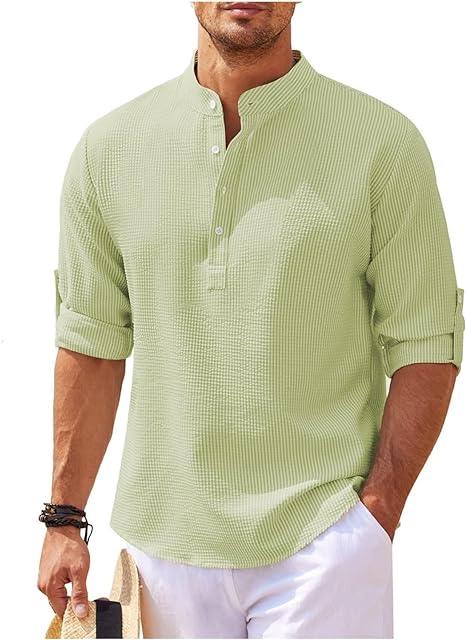 Heren Henley Shirt Lange Mouwen Rol-Up Stijl Ademend 6