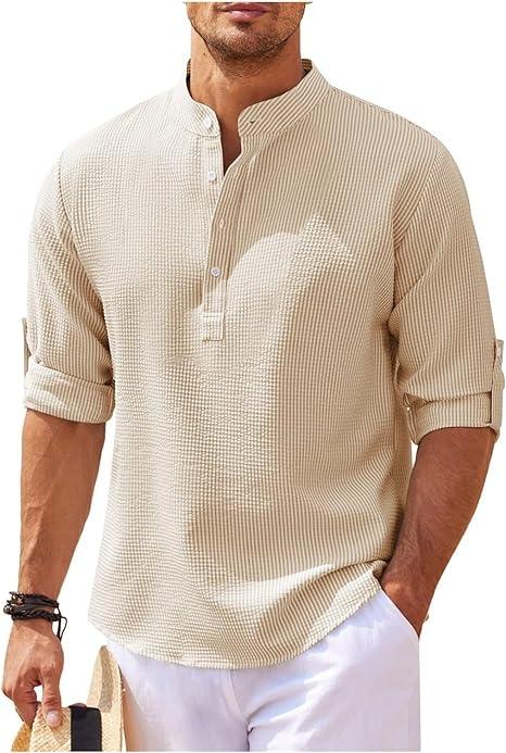 Heren Henley Shirt Lange Mouwen Rol-Up Stijl Ademend 7