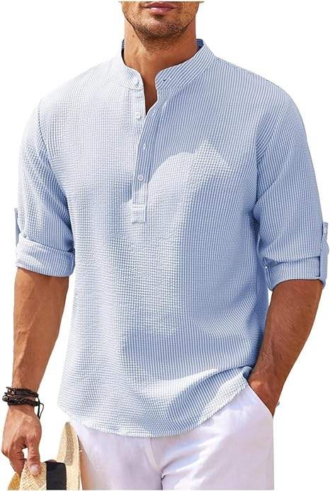 Heren Henley Shirt Lange Mouwen Rol-Up Stijl Ademend 8