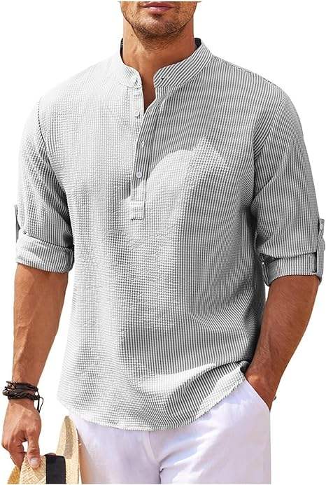 Heren Henley Shirt Lange Mouwen Rol-Up Stijl Ademend 9