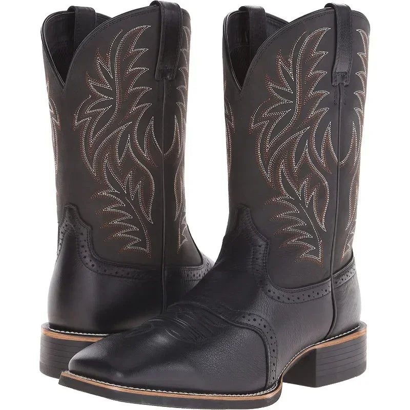 Heren Hoge Cowboylaarzen Retro Geborduurd Leer 4
