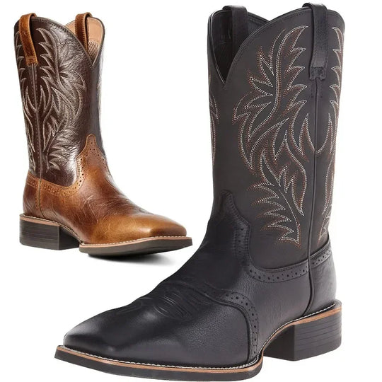 Heren Hoge Cowboylaarzen Retro Geborduurd Leer 5