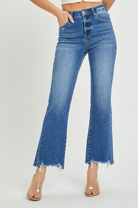 Heren Hoge Taille Rechte Jeans Donker Denim 0