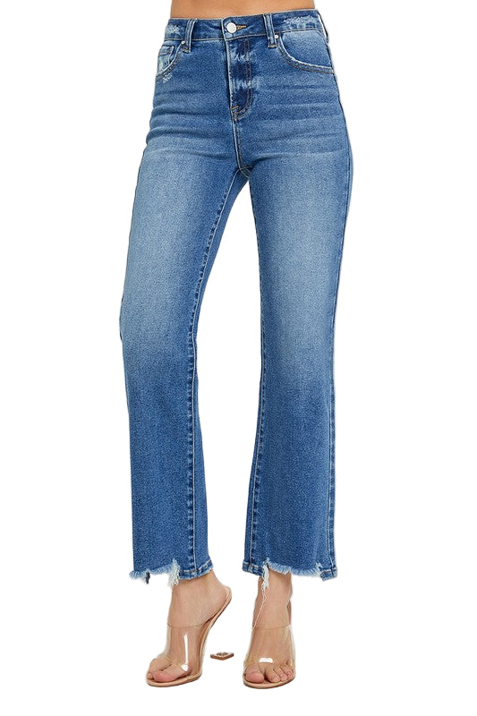 Heren Hoge Taille Rechte Jeans Donker Denim 1