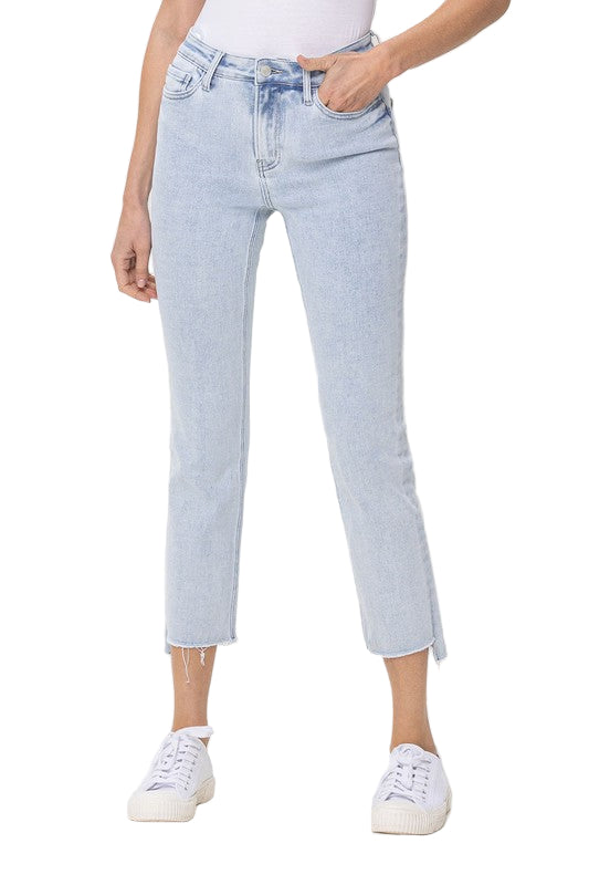 Heren Hoge Taille Rechte Jeans Licht Denim 0