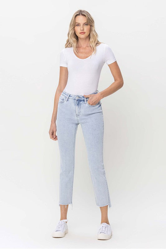 Heren Hoge Taille Rechte Jeans Licht Denim 3