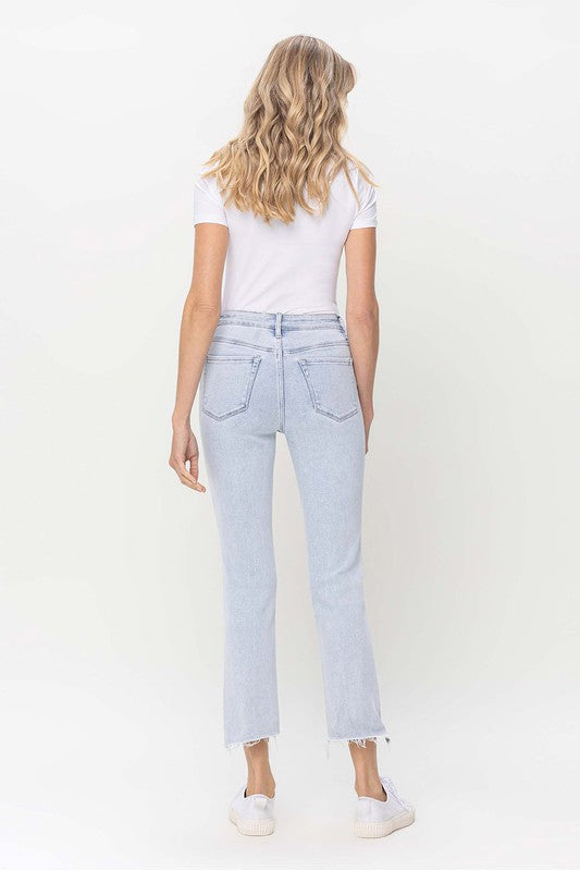 Heren Hoge Taille Rechte Jeans Licht Denim 4