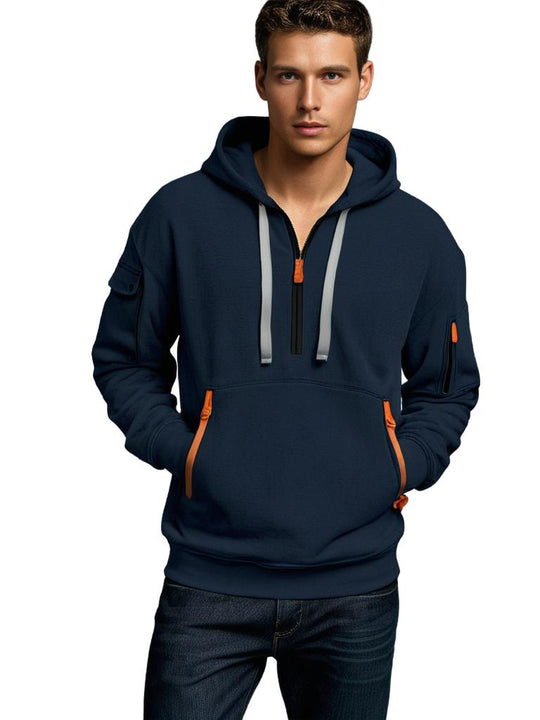Heren Hoodie Half Zip met Utility Ritsdetails voor Casual Stijl 1