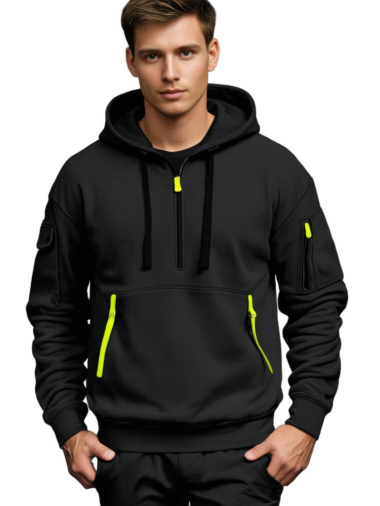 Heren Hoodie Half Zip met Utility Ritsdetails voor Casual Stijl 3