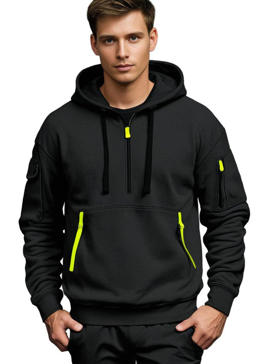 Heren Hoodie Half Zip met Utility Ritsdetails voor Casual Stijl 3