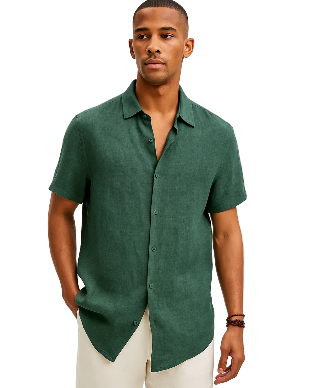 Heren Korte Mouwen Casual Shirt met Borstzak 0