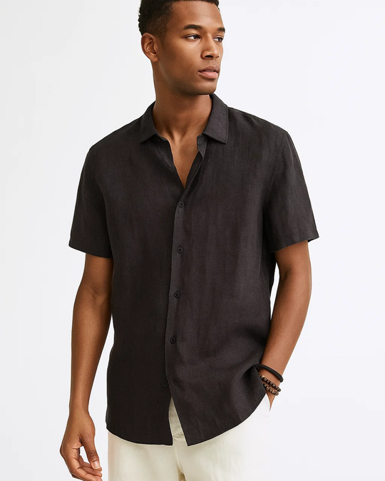 Heren Korte Mouwen Casual Shirt met Borstzak 1