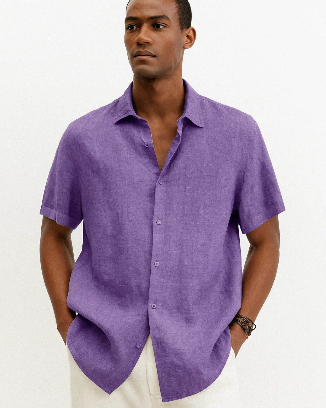 Heren Korte Mouwen Casual Shirt met Borstzak 2