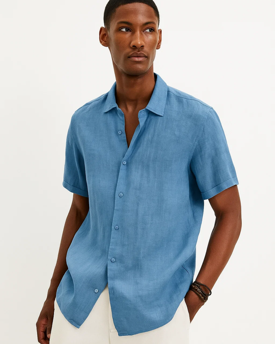 Heren Korte Mouwen Casual Shirt met Borstzak 4