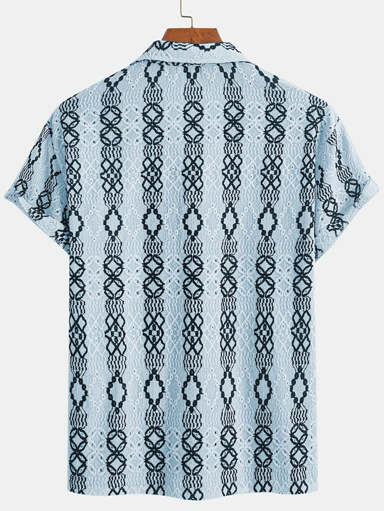 Heren Korte Mouwen Shirt Met Gebroken Patroon En Borduurwerk 5