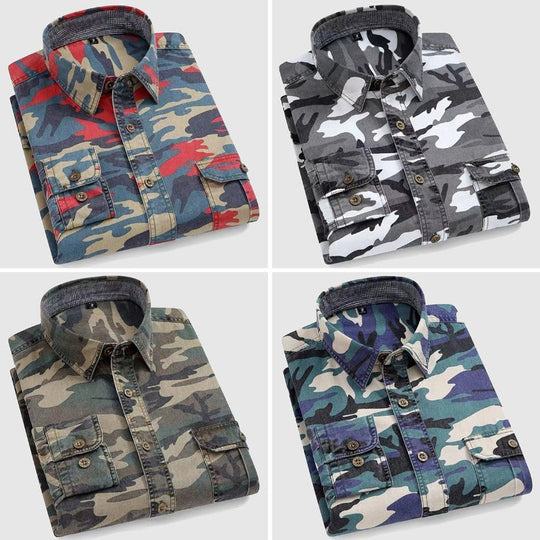 Heren Lange Mouwen Camo Shirt Klassiek Katoen 4
