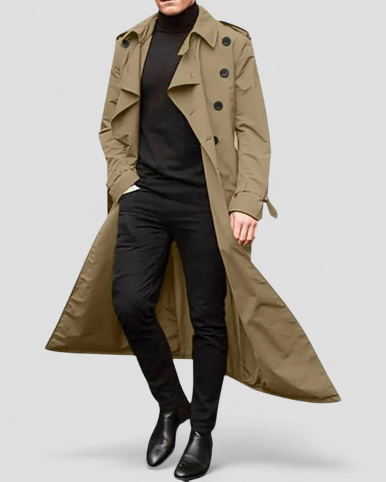 Heren Lange Trenchcoat met Dubbele Rij Knopen 3