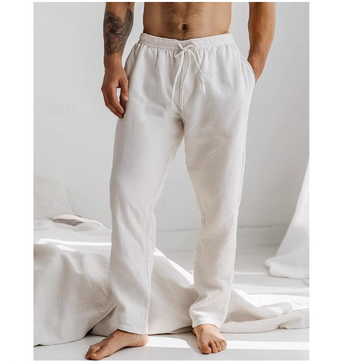 Heren Linnen Broek Relaxed Fit Ademend Met Touwtjes 0