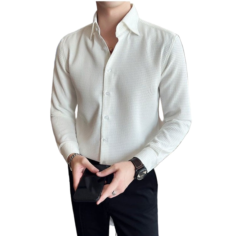 Heren Overhemd Gestructureerd Met Knopsluiting voor Formele en Informele Gelegenheden 1