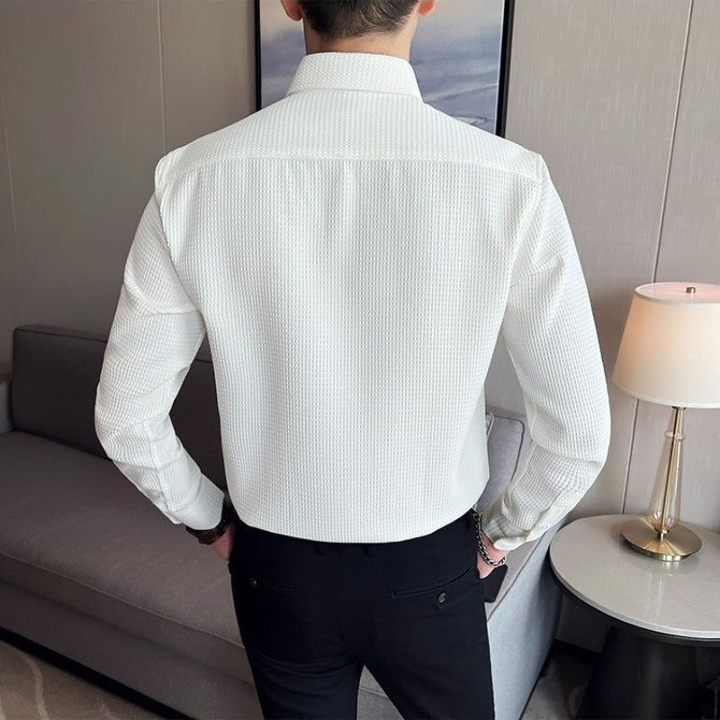 Heren Overhemd Gestructureerd Met Knopsluiting voor Formele en Informele Gelegenheden 3