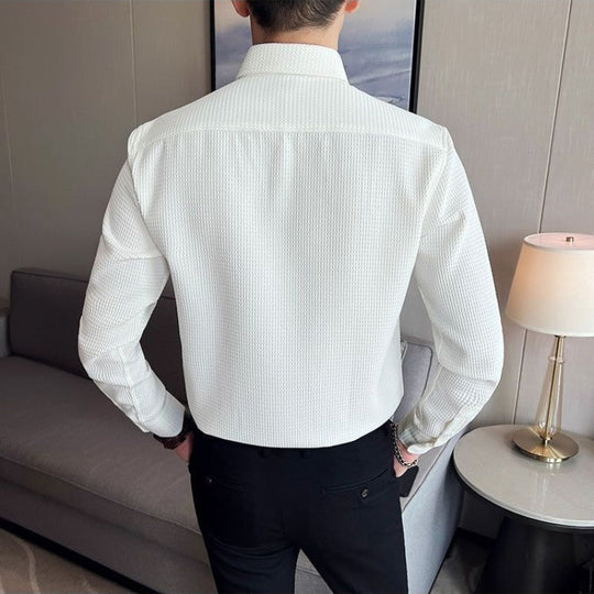 Heren Overhemd Gestructureerd Met Knopsluiting voor Formele en Informele Gelegenheden 3