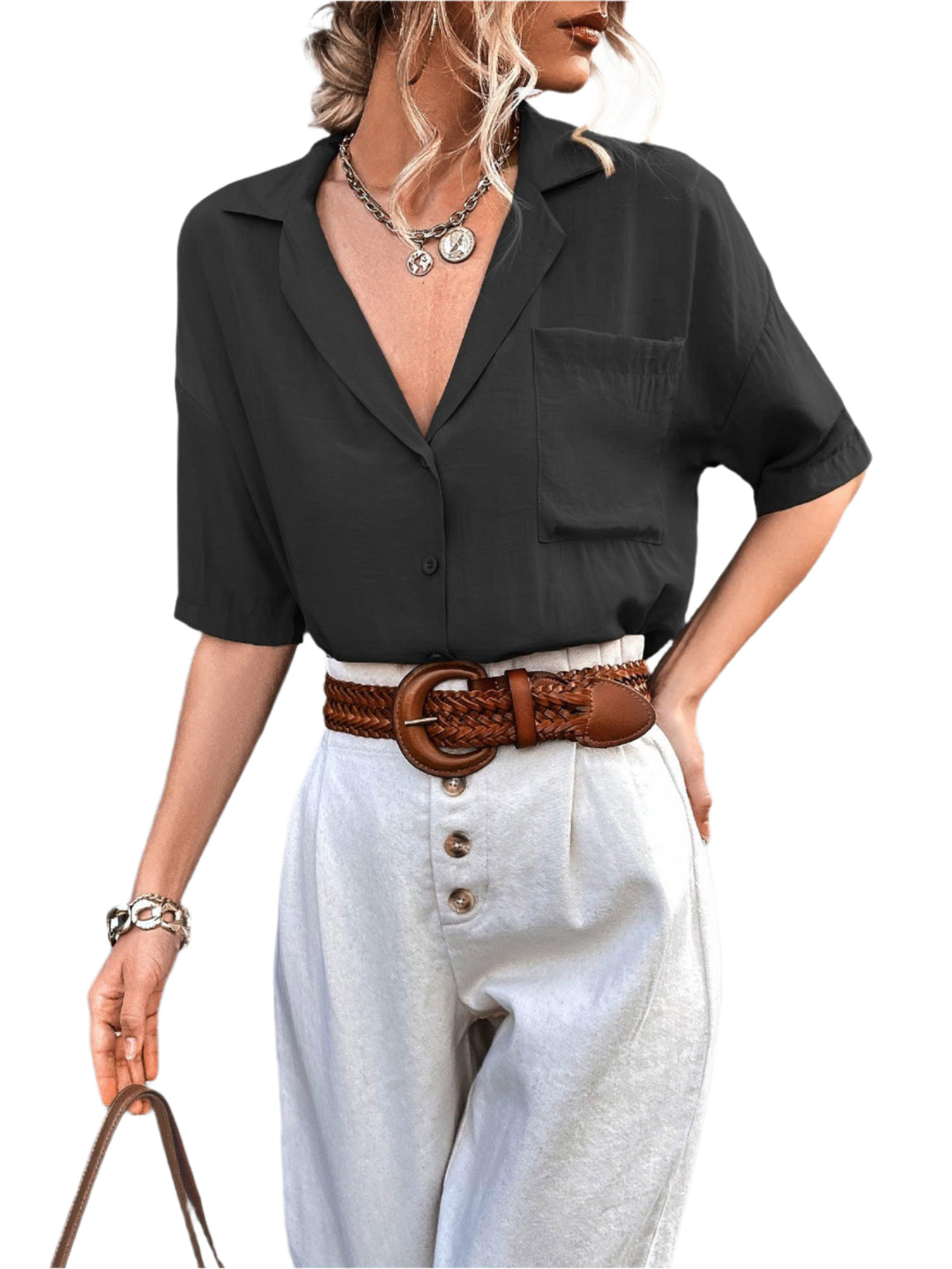 Heren Overhemd Korte Mouwen Effen Polyester Met Kraag 0