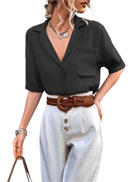 Heren Overhemd Korte Mouwen Effen Polyester Met Kraag 0