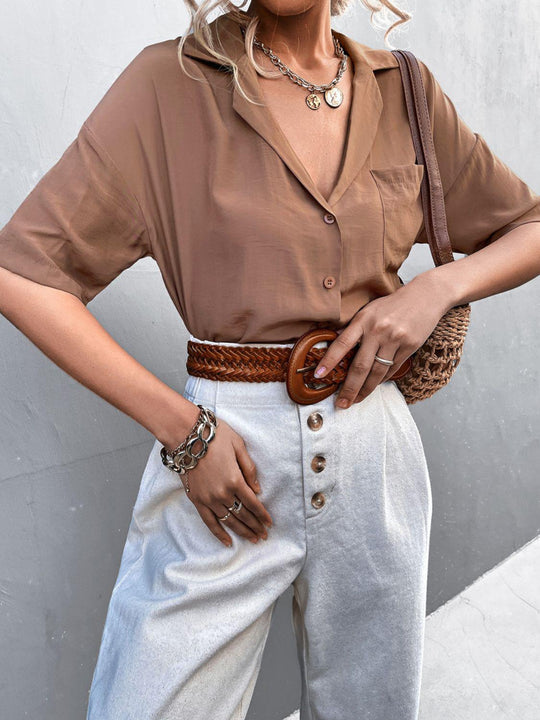 Heren Overhemd Korte Mouwen Effen Polyester Met Kraag 6