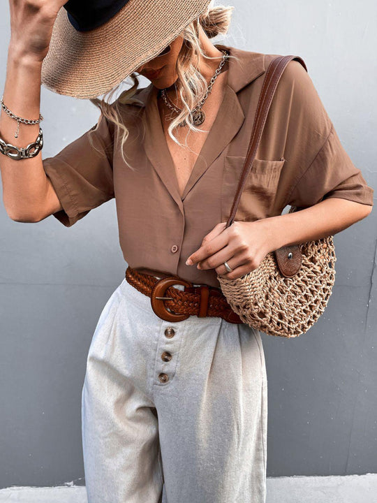 Heren Overhemd Korte Mouwen Effen Polyester Met Kraag 7