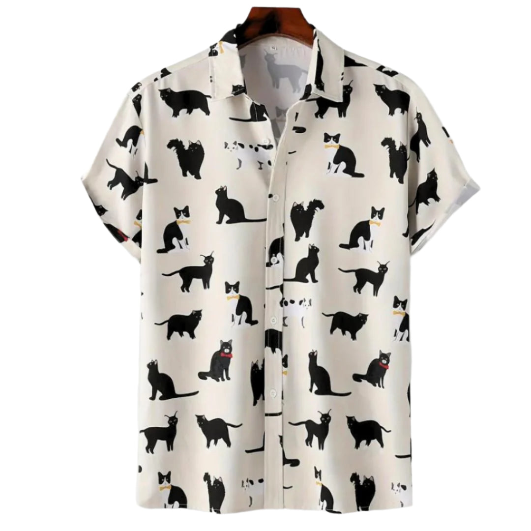 Heren Overhemd Met Kattenprint Lichte Stof 0