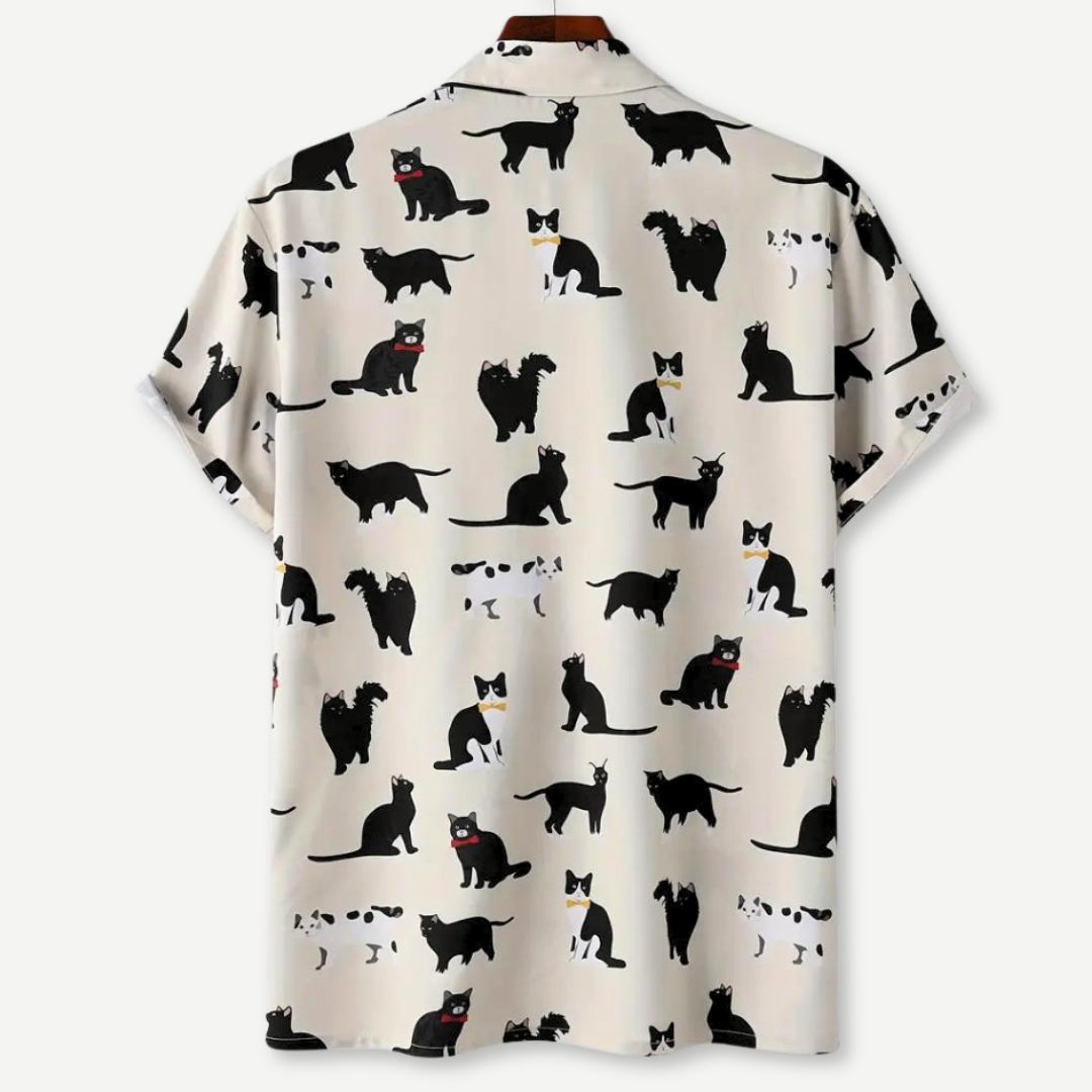 Heren Overhemd Met Kattenprint Lichte Stof 1