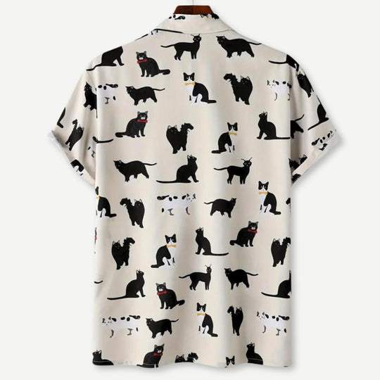 Heren Overhemd Met Kattenprint Lichte Stof 1