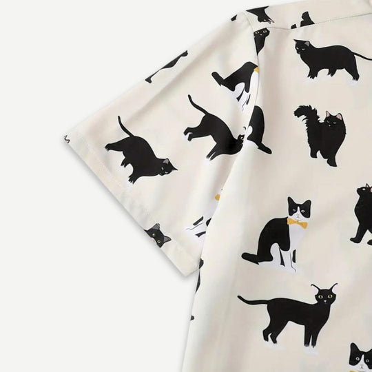 Heren Overhemd Met Kattenprint Lichte Stof 2