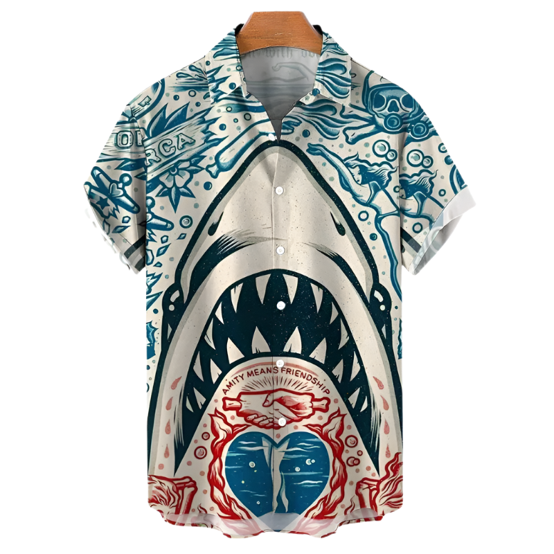 Heren Overhemd Met Knopen Shark Design Polyester 0