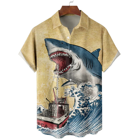 Heren Overhemd Met Knopen Shark Design Polyester 1