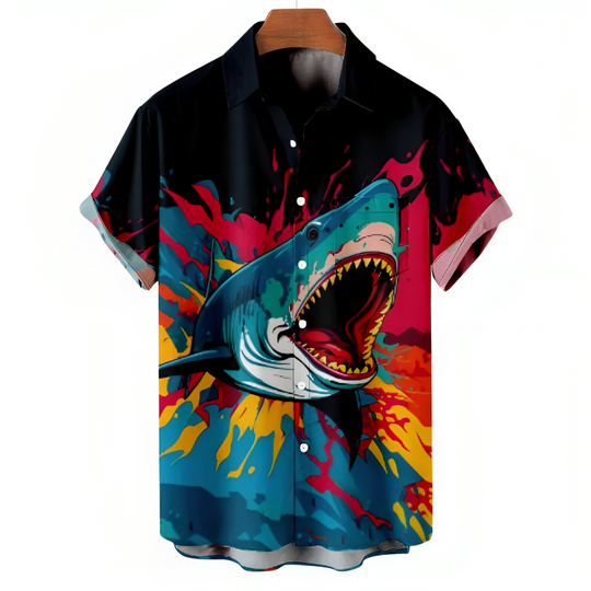 Heren Overhemd Met Knopen Shark Design Polyester 2