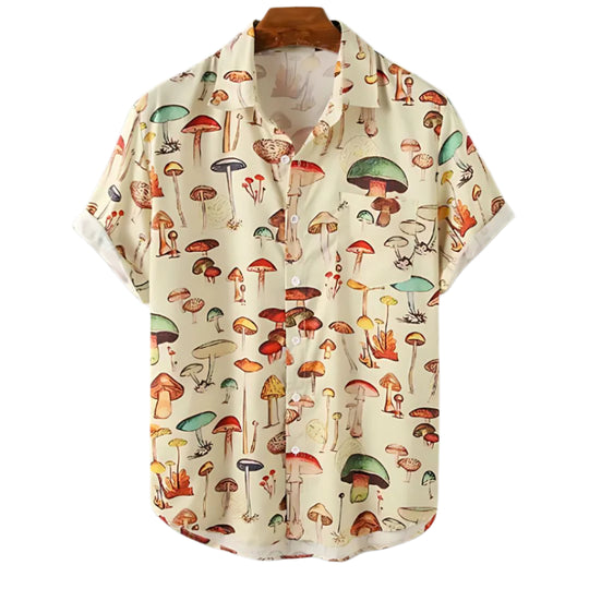 Heren Overhemd Met Paddenstoelenmozaïek Stijl 0