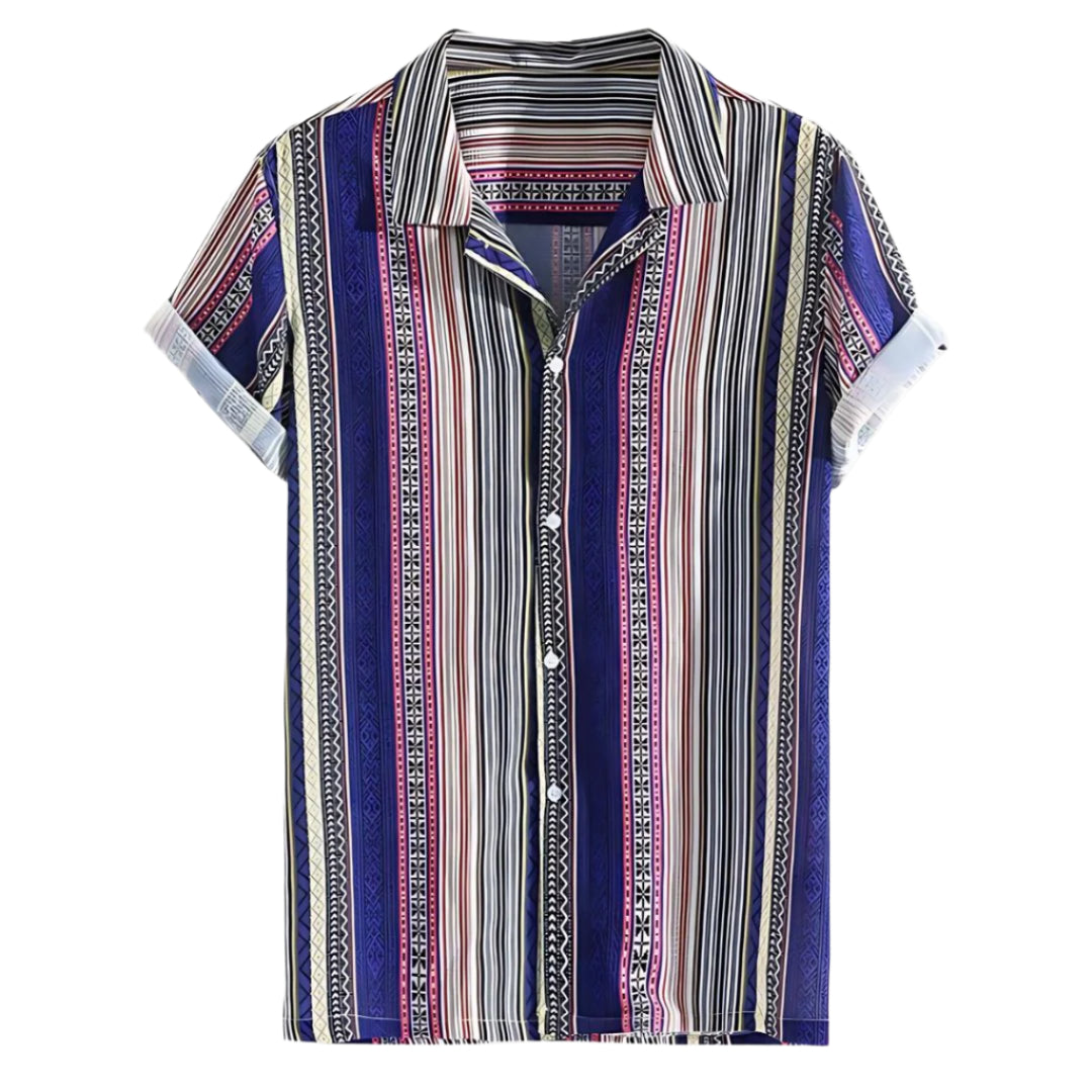 Heren Overhemd Relaxed Fit Katoenmix Indigo Met Patronen 0